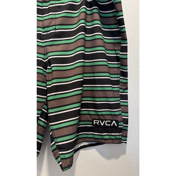 RVCA Men’s Size 36 Striped Board Shorts Swim Green Brown Black By PM Tenore - Picture 3 of 8